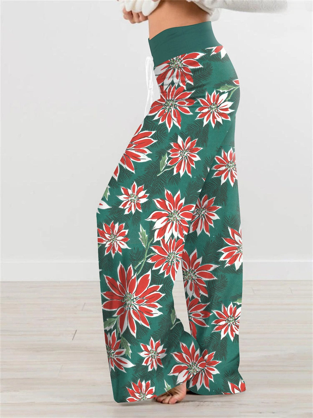 Flake Fashion Woman Digital Printing Loose Casual Flower Pattern Pants Wide Leg Yoga Pants 234