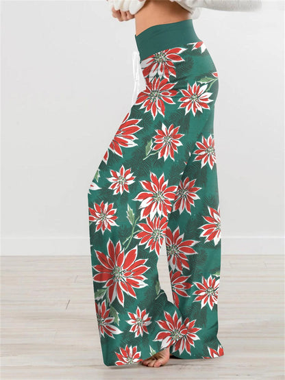 Flake Fashion Woman Digital Printing Loose Casual Flower Pattern Pants Wide Leg Yoga Pants 234
