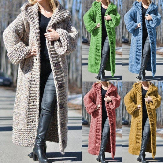 Autumn Winter Cardigan Solid Color Medium Length Thick Thread Sweater Sweater Coat