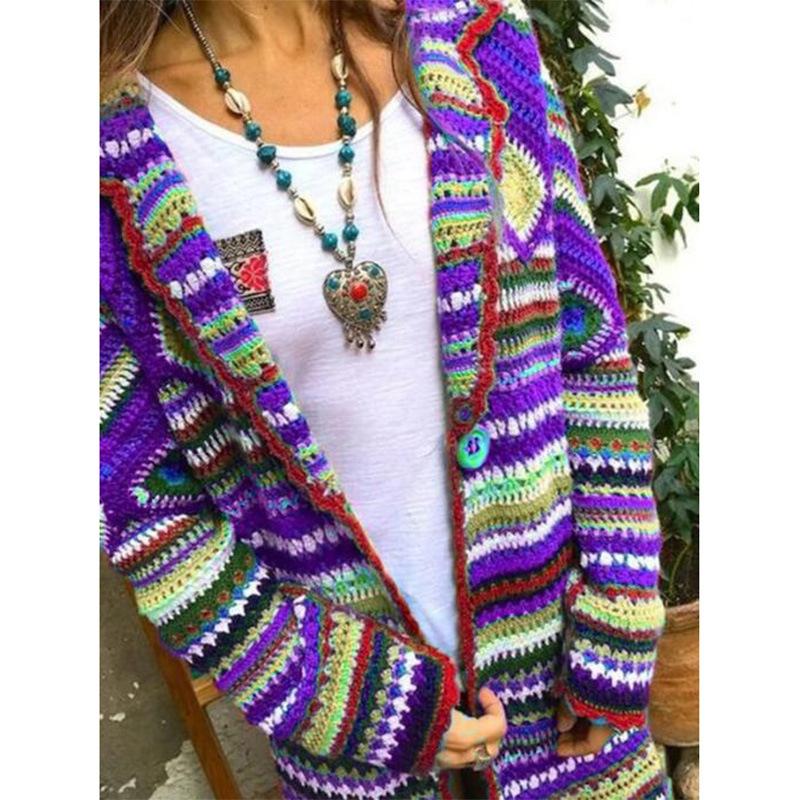 Women'S Clothing 2019 Autumn And Winter New Printed Cardigan Long-Sleeved Sweater