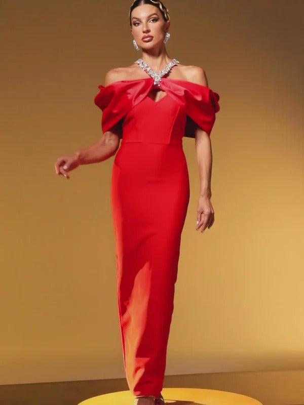 Hexelle Halterneck Crystal Bandage Dress