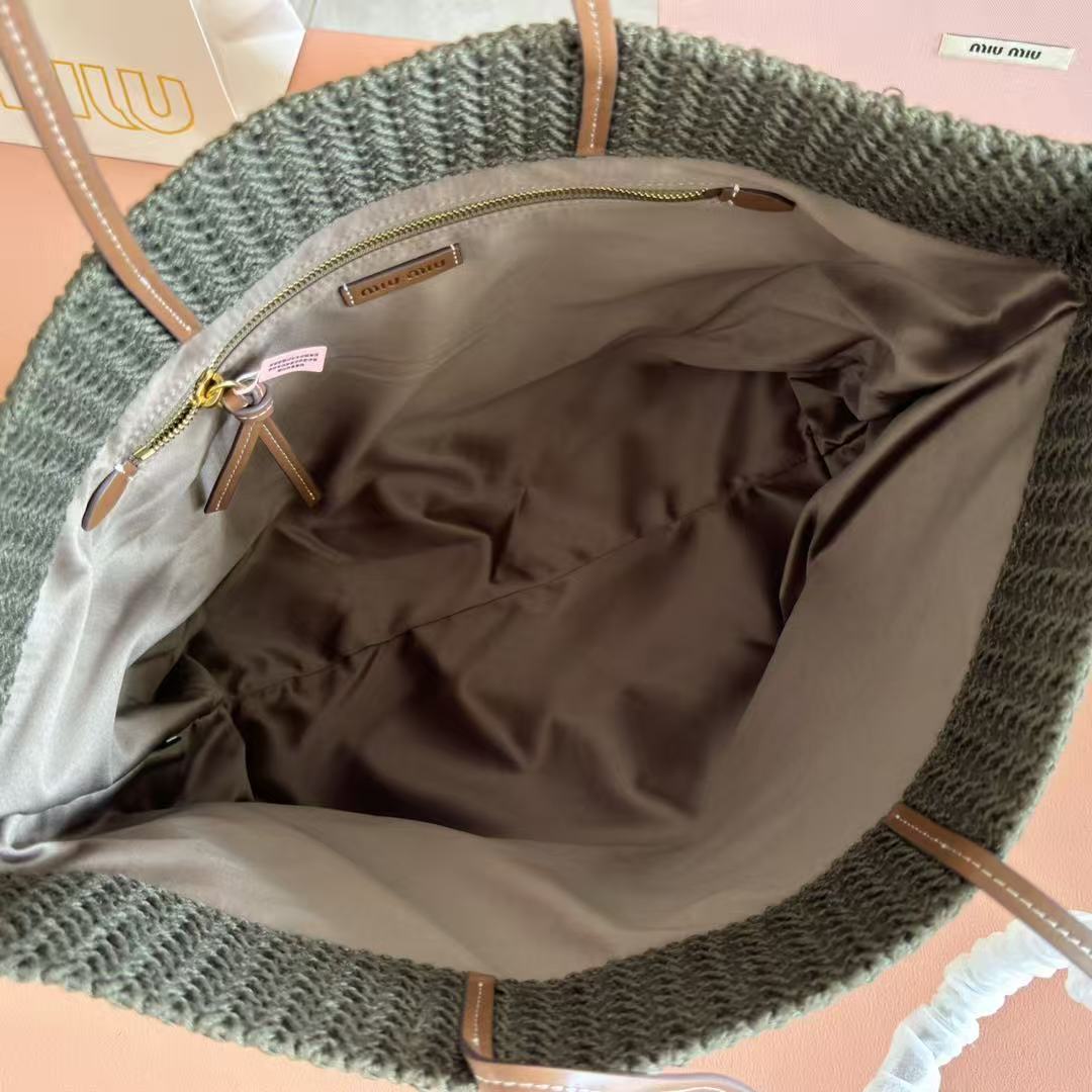 Miu Tote Bag 40cm Raffia-Effect Woven