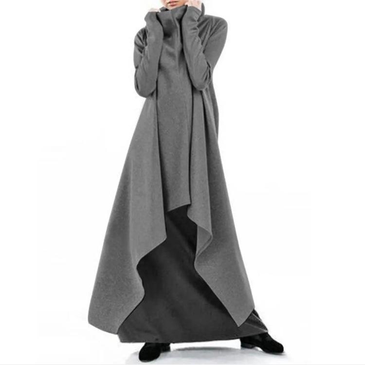 Loose Irregular Solid Color Robe Sweatshirt Turtleneck Sweater Woman