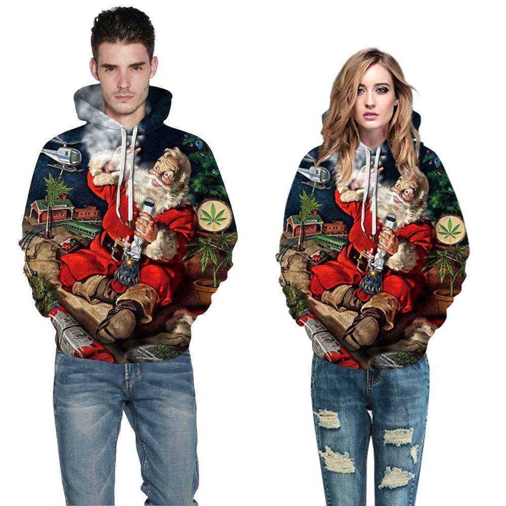 Santa Claus Digital Stamp Couples Wear Cap Suitwear Autumn Long-Sleeved Baseball