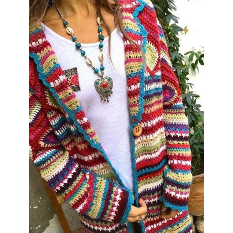 Women'S Clothing 2019 Autumn And Winter New Printed Cardigan Long-Sleeved Sweater