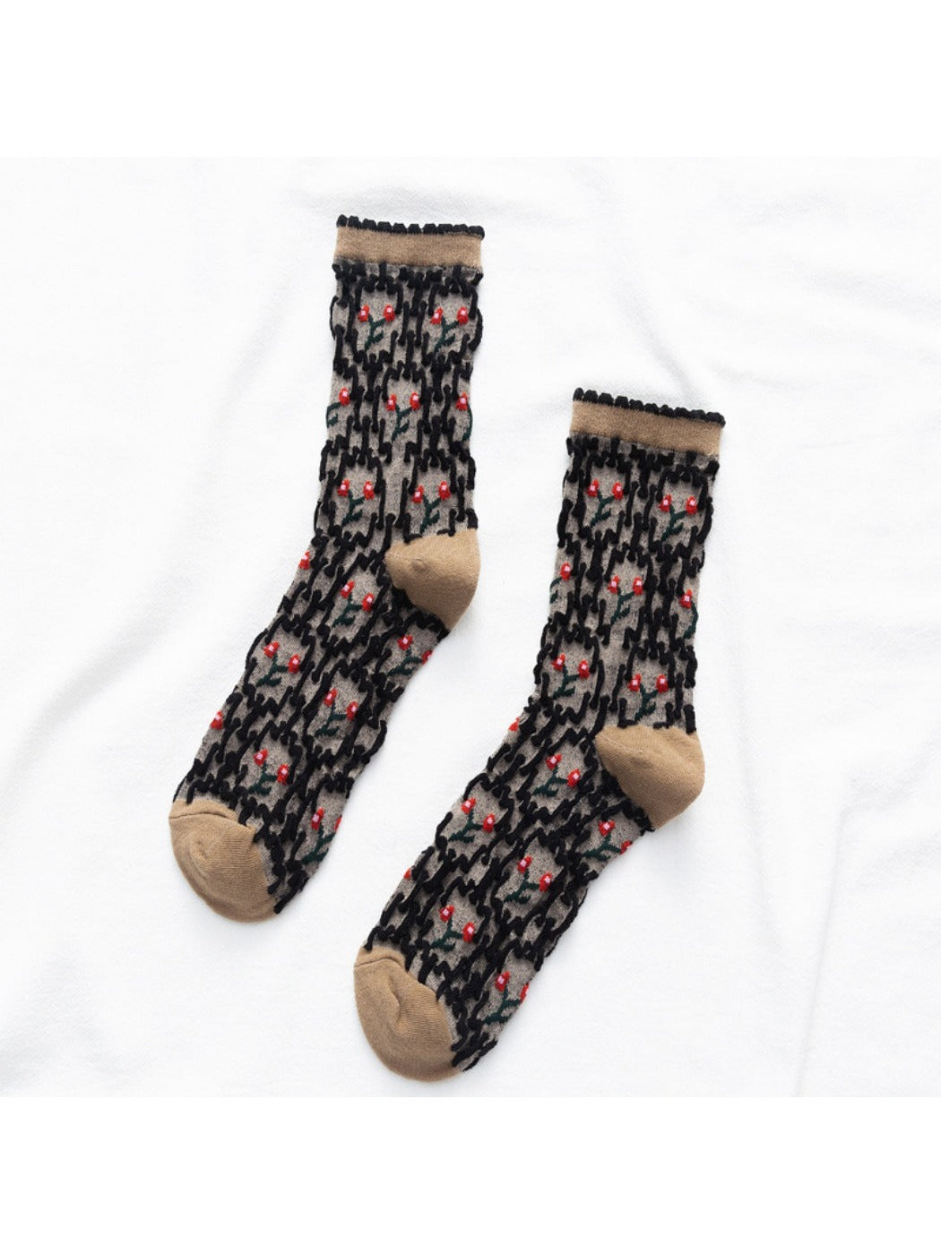 Rufia - Vintage Embroidered Mid-Calf Socks - Soft &amp; Chic