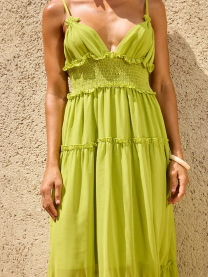 Hailey Spaghetti-Strap Tiered Chiffon Maxi Dress