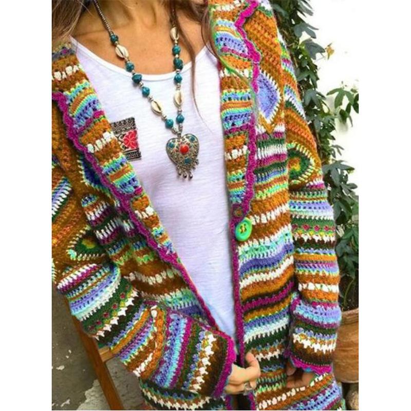 Women'S Clothing 2019 Autumn And Winter New Printed Cardigan Long-Sleeved Sweater