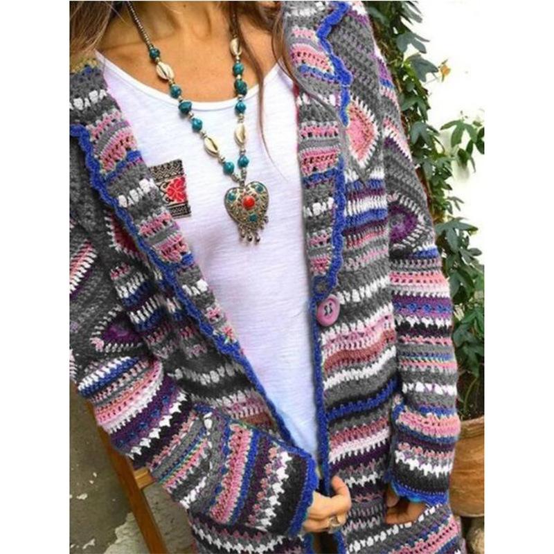 Women'S Clothing 2019 Autumn And Winter New Printed Cardigan Long-Sleeved Sweater