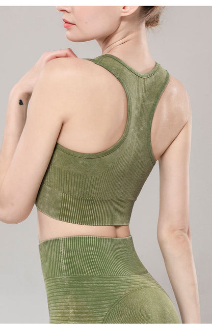 Solid Color Seamless Sports Bra High Elastic Jacquard Print Washed Sleeveless Open Navel Vest Tight Sports Yoga Top For Women