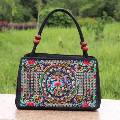 Ethnic Style Bag With Double-Sided Embroidery And Canvas Small Bag For Women'S Double-Layer Handbag Casual Trend Retro