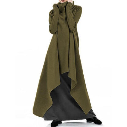 Loose Irregular Solid Color Robe Sweatshirt Turtleneck Sweater Woman