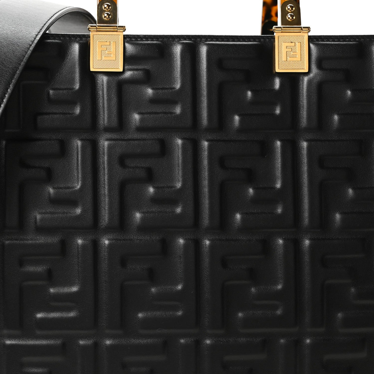 Vitello Plexiglass FF Embossed Medium Fendi Sunshine Shopper Tote Black
