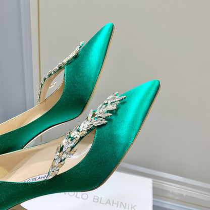 Manolo Women's Nadira Pumps 70 Green Satin