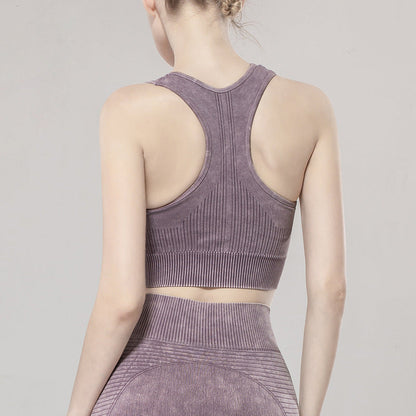 Solid Color Seamless Sports Bra High Elastic Jacquard Print Washed Sleeveless Open Navel Vest Tight Sports Yoga Top For Women