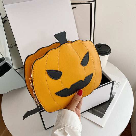 Funny Pumpkin Bat PU Crossbody Bag with Unique Cartoon Design