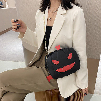 Funny Pumpkin Bat PU Crossbody Bag with Unique Cartoon Design
