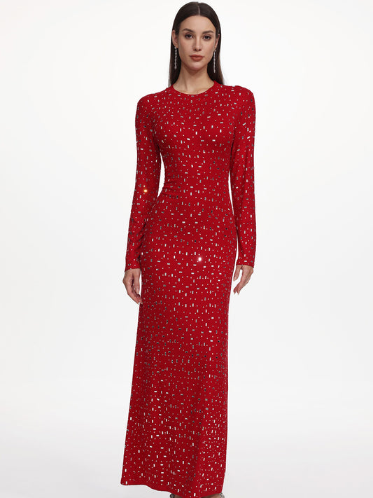 Juliette Romantic Contour Long Sleeve Crystal Maxi Dress