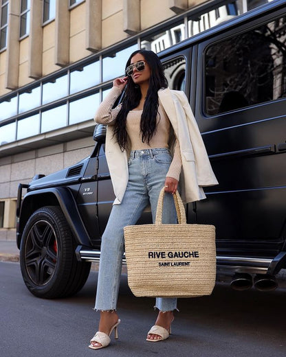SAINT LAURENT Rive Gauche Logo Crochet Tote