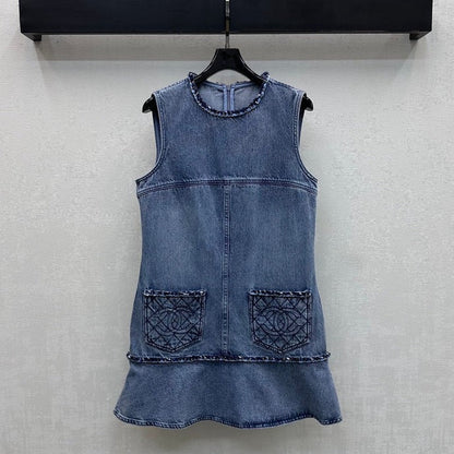 Chanel 2026 Embroidered Denim Vest Dress Blue Cotton 356148