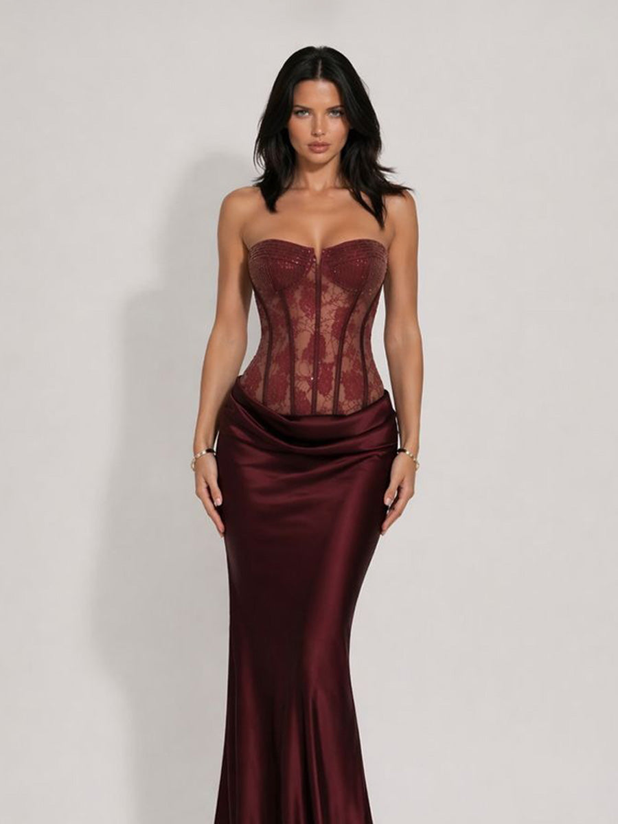 Lydia Strapless Lace Maxi Dress