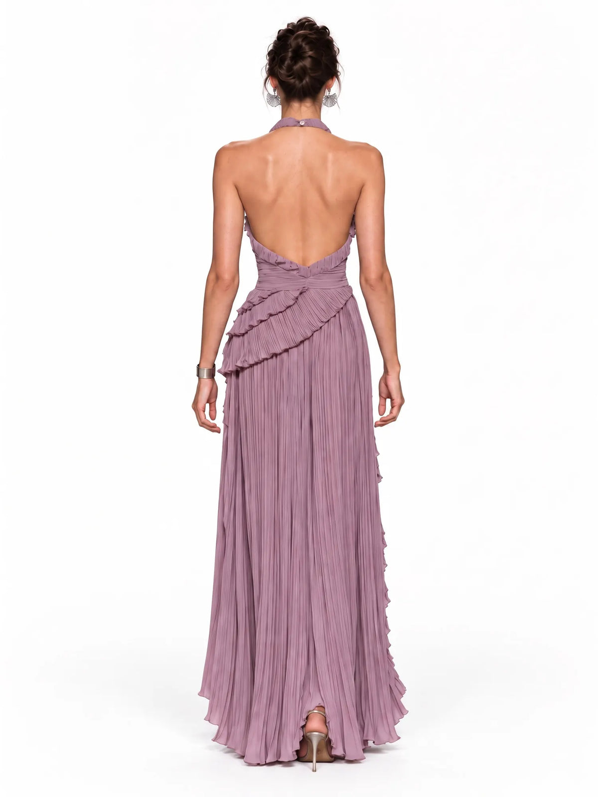 Adeline Pleated Ruffle Maxi Dress In Purple
