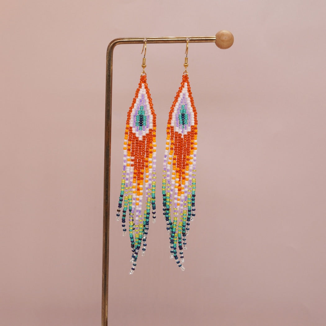 Earwish - Beaded Flag Tassel Earrings - Colorful &amp; Boho