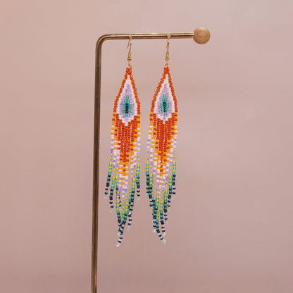 Earwish - Beaded Flag Tassel Earrings - Colorful &amp; Boho