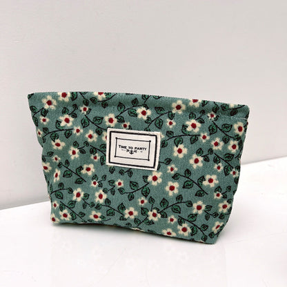 Cosbai - Small Floral Corduroy Cosmetic Bag