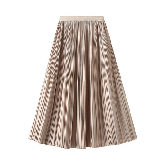 Solid Color Midi Pleated Skirt