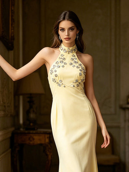 Aileen Irregular-Hem Maxi Dress with Diamond Embellishments