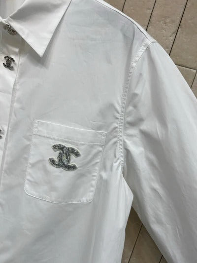 Chanel 2026 Logo Embroidered Shirt White Cotton 356991