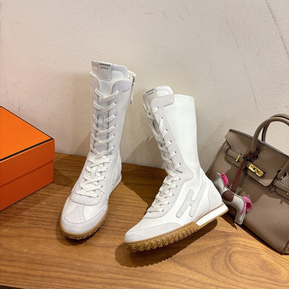 HM Lace Up Sneaker White Light Grey Calfskin Suede