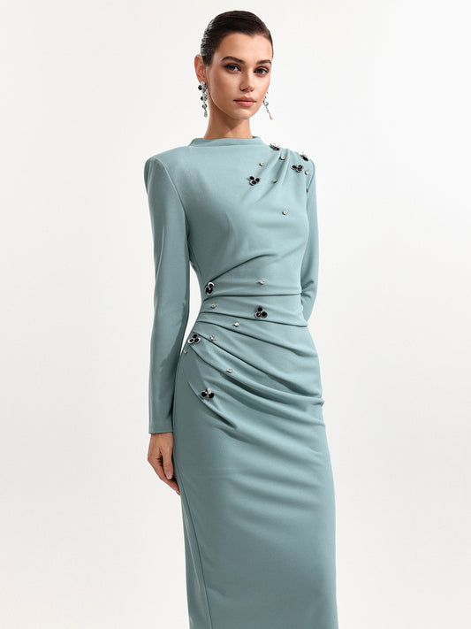 Eulalia Sequin Floral Pleated Knit Midi Dress