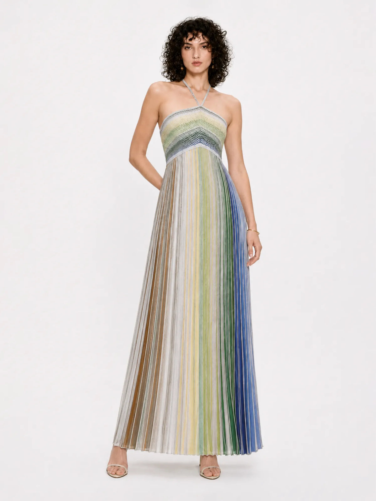 Quinn Striped Halter-Neck Sleeveless Maxi Dress
