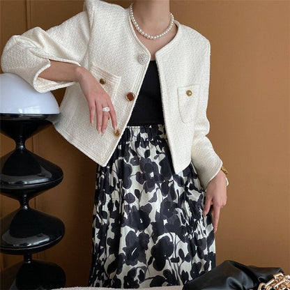 Round Neck Shoulder Padded Small Fragrance Style Jacket