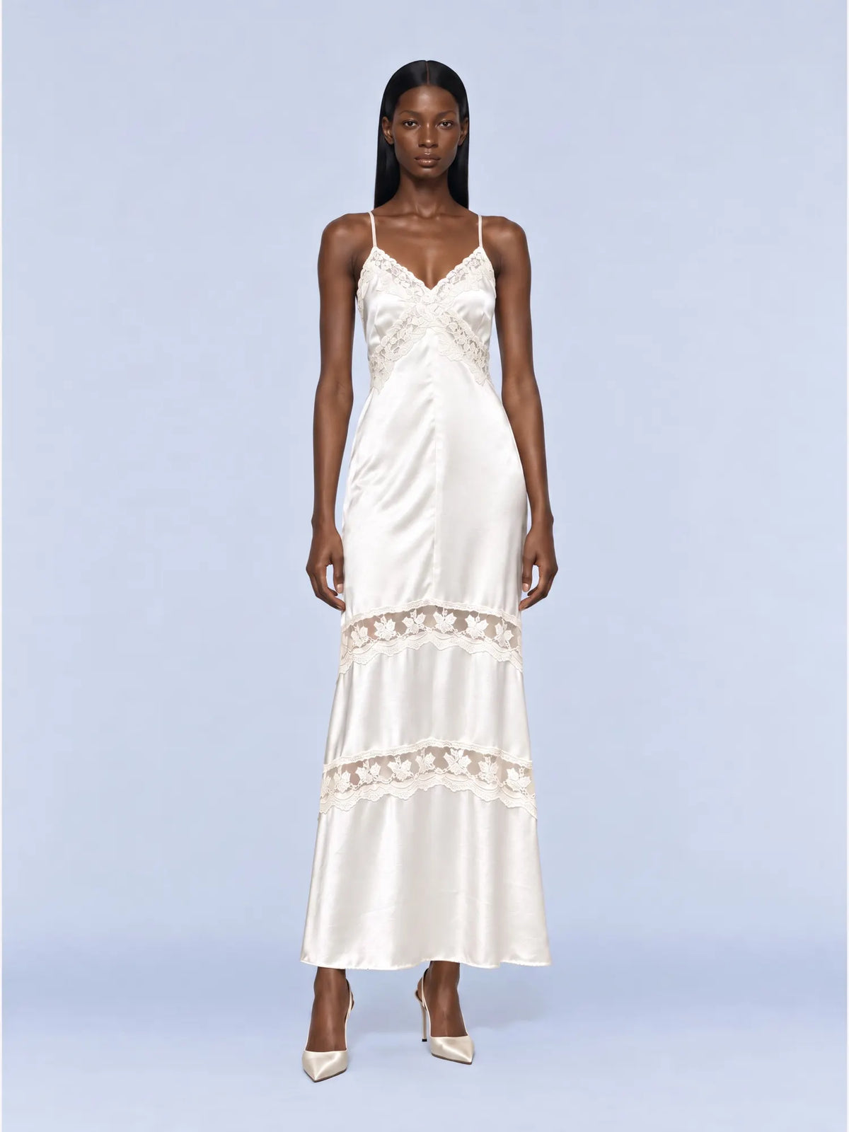 Olivia Satin Lace Patchwork Maxi Dress