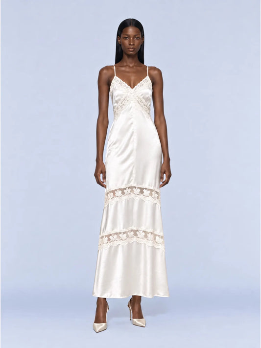 Olivia Satin Lace Patchwork Maxi Dress
