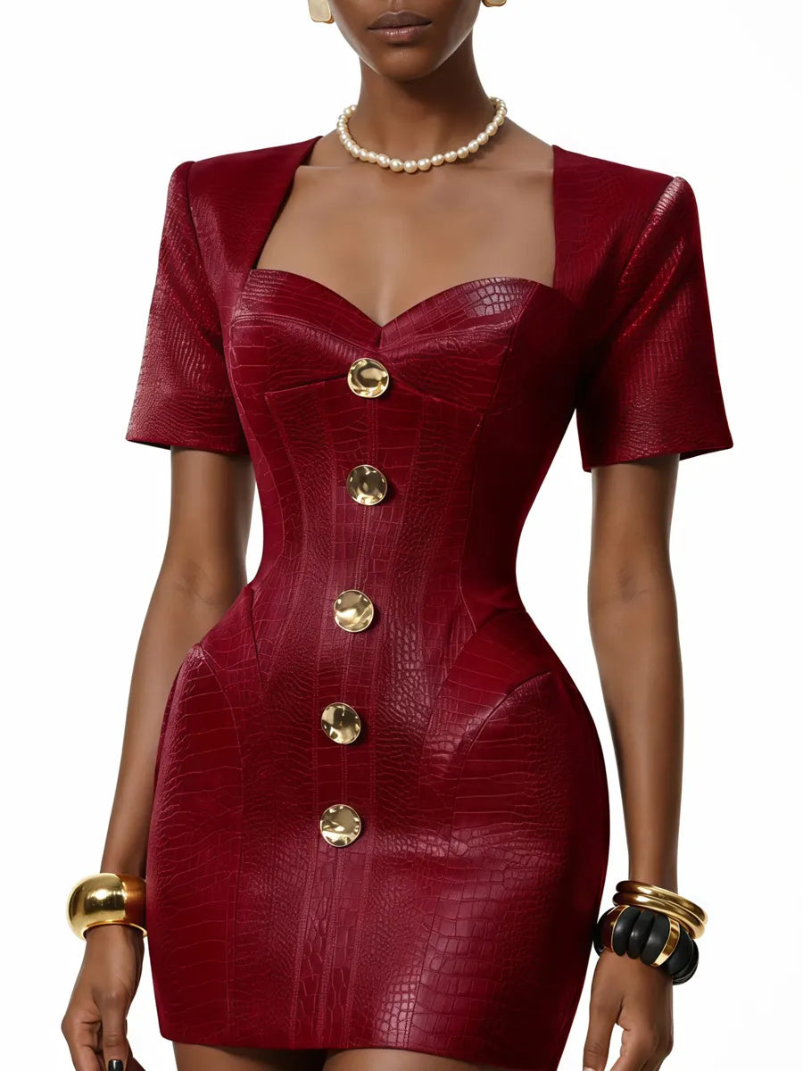 Alessandra Leather Mini Dress In Red