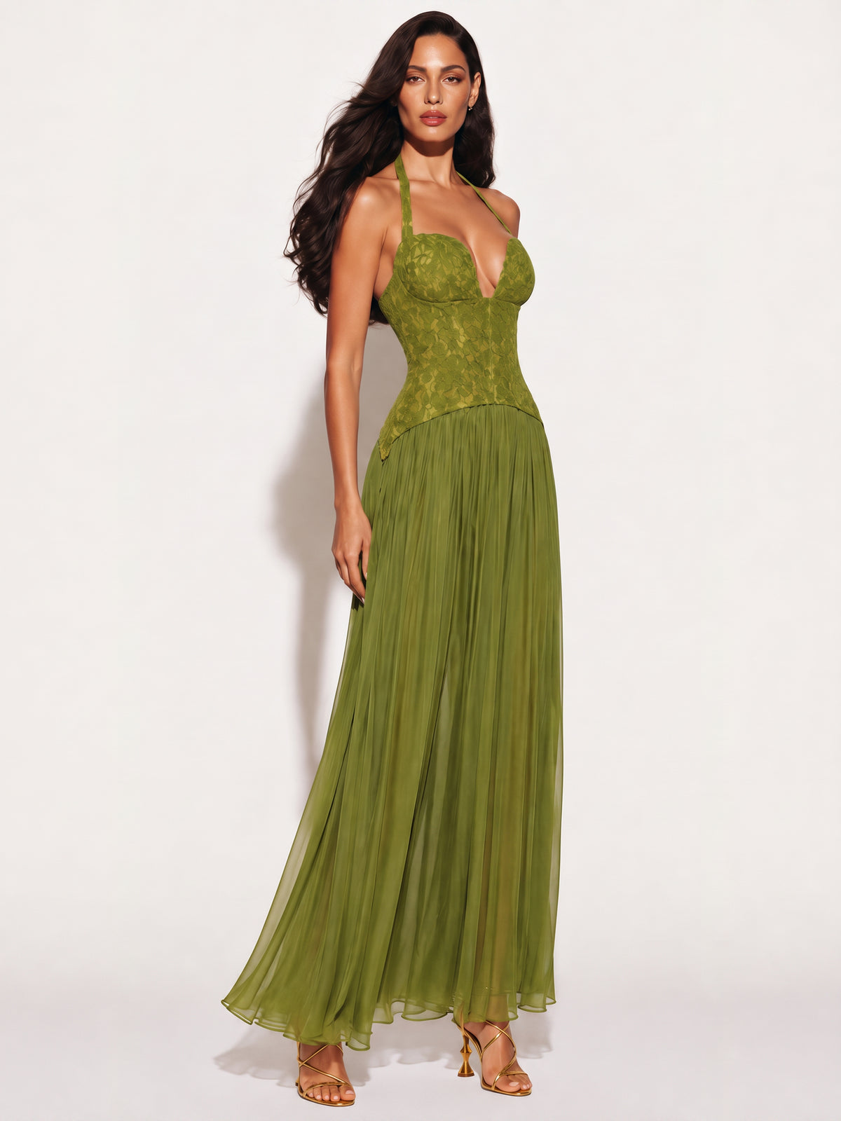 Maya Lace Bustier Pleated Maxi Dress