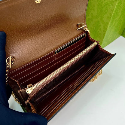 GUCCI Brown Saddle Buckle Handbag 19x10.5x3.5cm