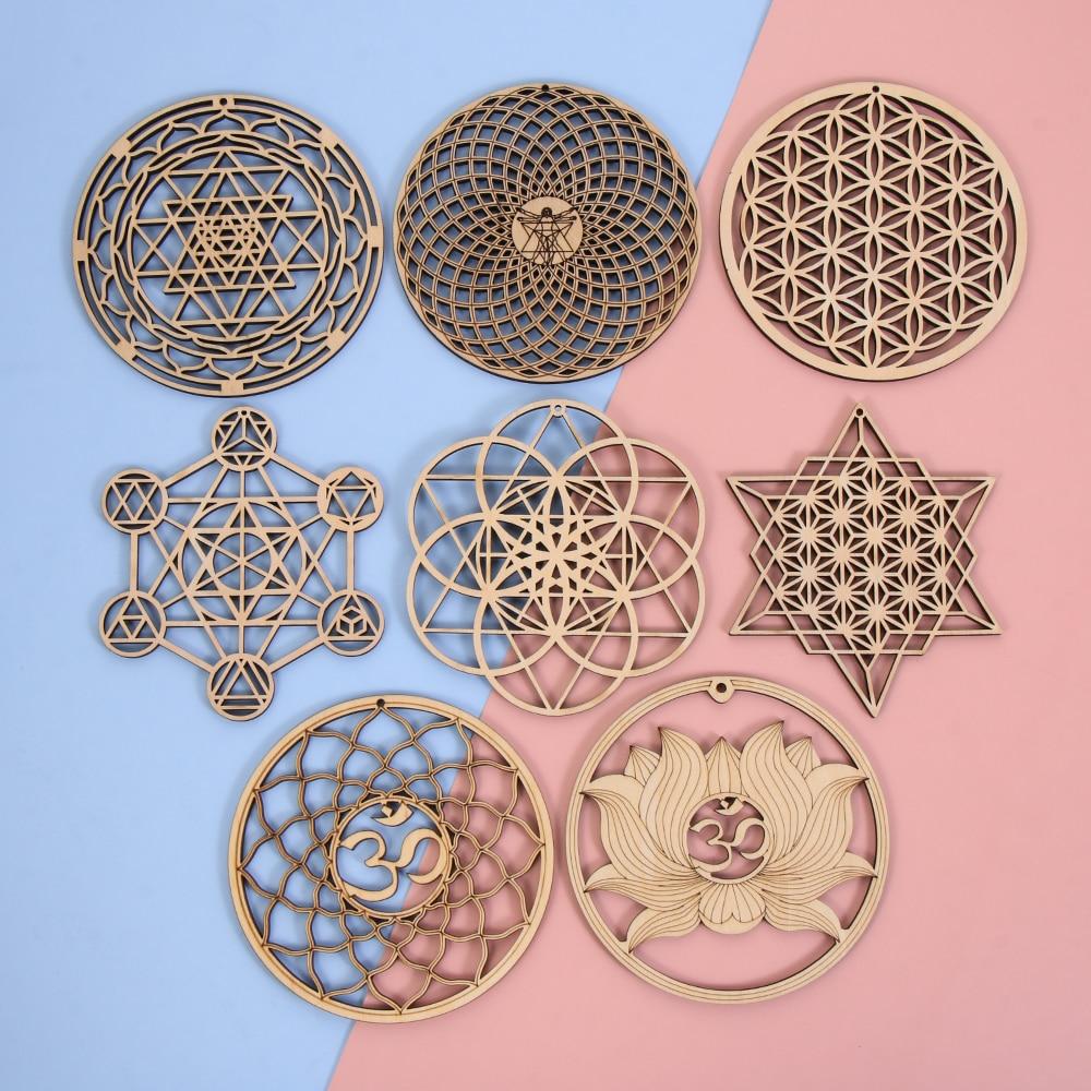 1Pc Flower Of Life Shape Wooden Wall Sign Laser Cut Non-Slip Coaster Set Wood Placemats Table Mat Round Cup Pad Art Home Decor