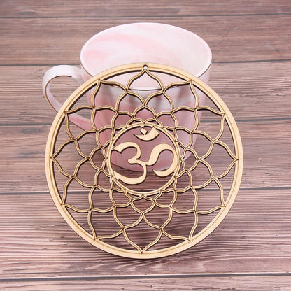 1Pc Flower Of Life Shape Wooden Wall Sign Laser Cut Non-Slip Coaster Set Wood Placemats Table Mat Round Cup Pad Art Home Decor