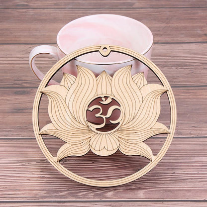 1Pc Flower Of Life Shape Wooden Wall Sign Laser Cut Non-Slip Coaster Set Wood Placemats Table Mat Round Cup Pad Art Home Decor