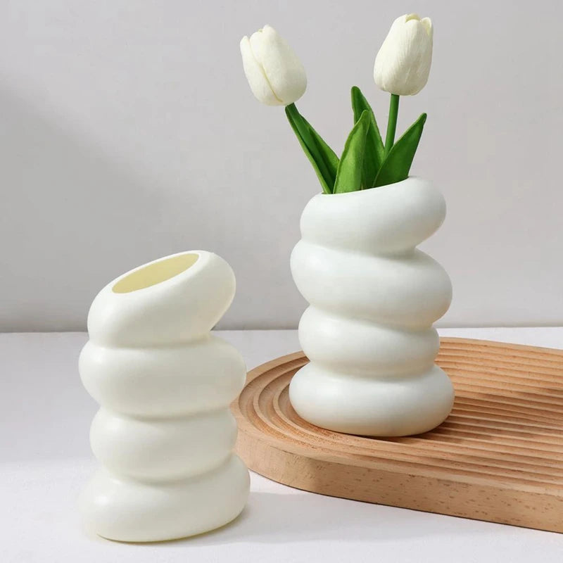 1Pc Plastic Spiral White Vase Nordic Creative Flower Arrangement Container For Kitchen Living Bedroom Home Decoration Ornament