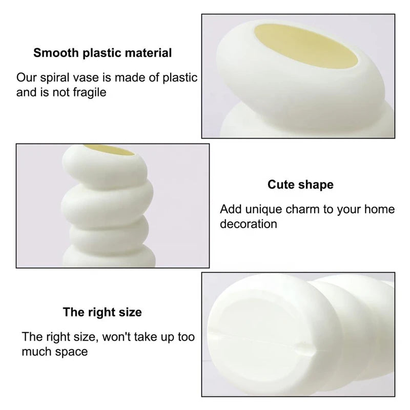 1Pc Plastic Spiral White Vase Nordic Creative Flower Arrangement Container For Kitchen Living Bedroom Home Decoration Ornament