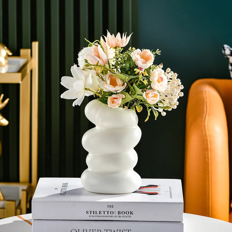 1Pc Plastic Spiral White Vase Nordic Creative Flower Arrangement Container For Kitchen Living Bedroom Home Decoration Ornament