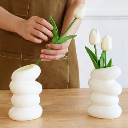 1Pc Plastic Spiral White Vase Nordic Creative Flower Arrangement Container For Kitchen Living Bedroom Home Decoration Ornament