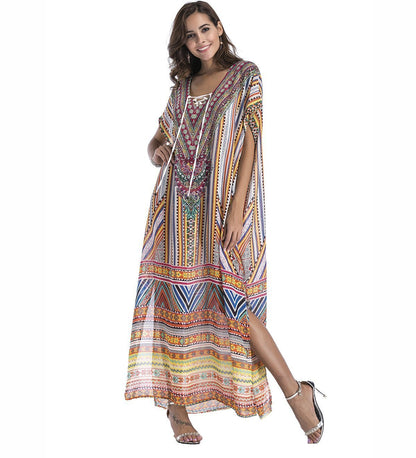 8 Colors Chiffon Beach Bikini Outer Cover Positioning Print Sunscreen Large Size Dress