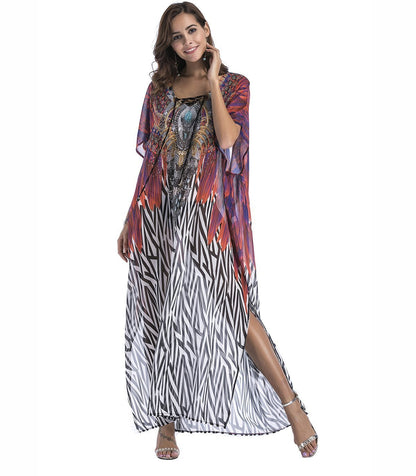8 Colors Chiffon Beach Bikini Outer Cover Positioning Print Sunscreen Large Size Dress